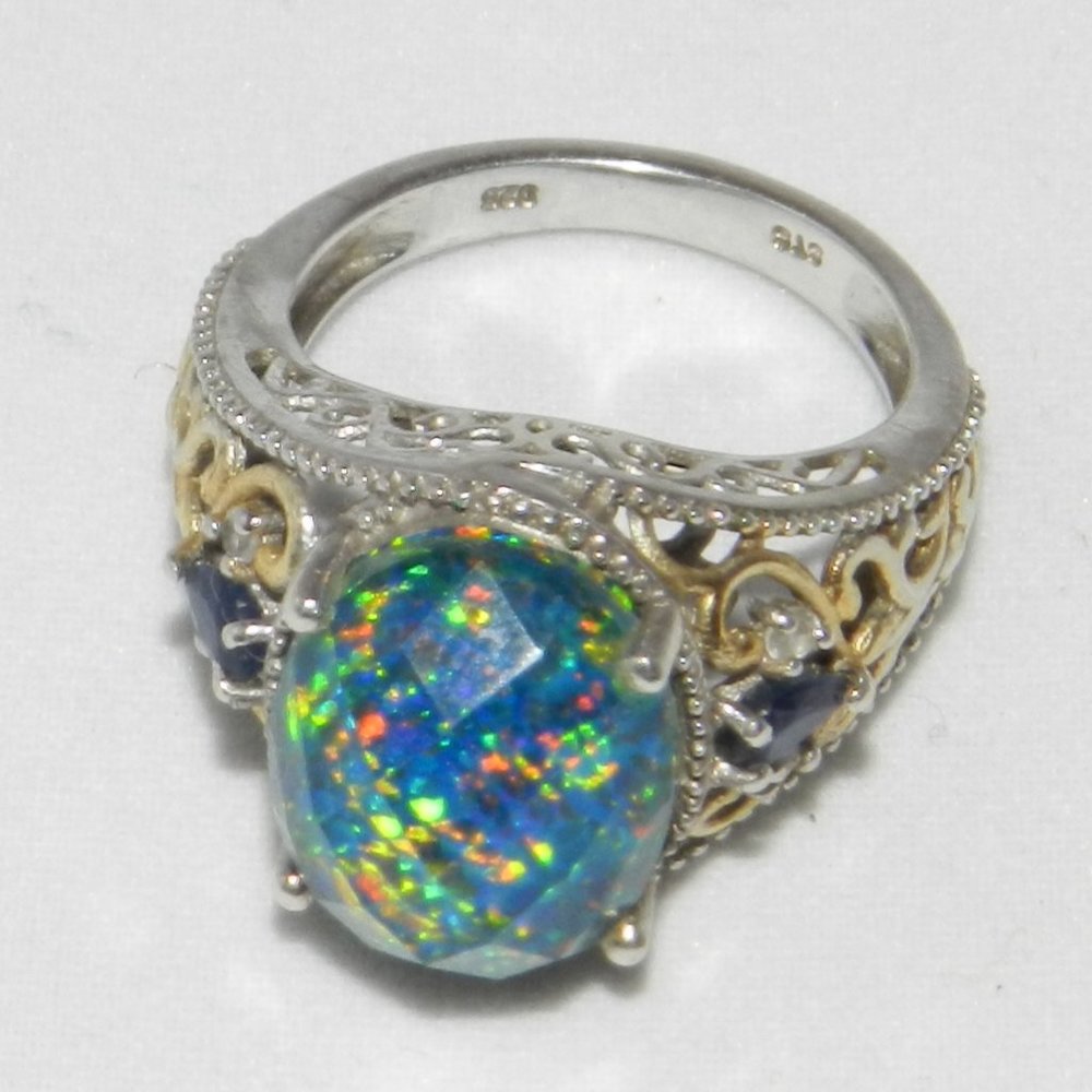 Vintage  Blue Fire Opal 925 Sterling Silver Ring Size 8.5 Women's - Picture 8 of 14